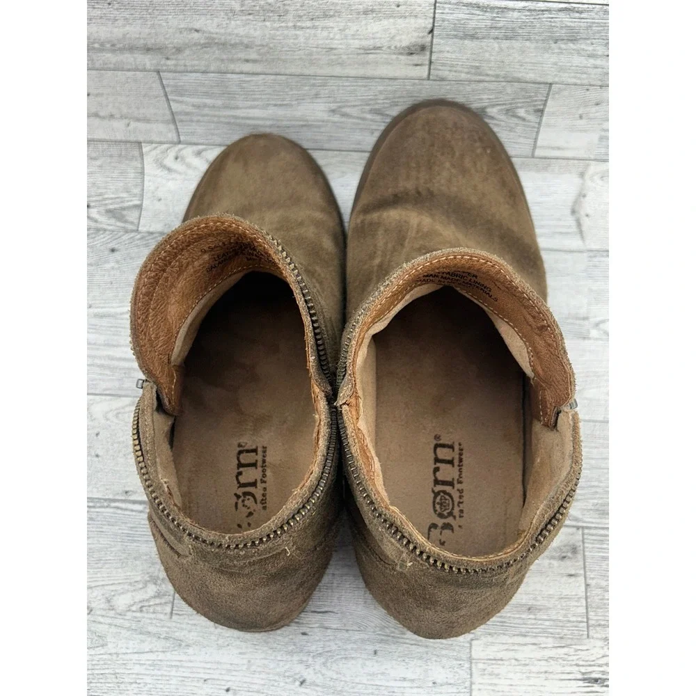Born Brown Suede Ankle‎ Boots Dual Zipper Block Heel Booties Men US 9.5 EU 41